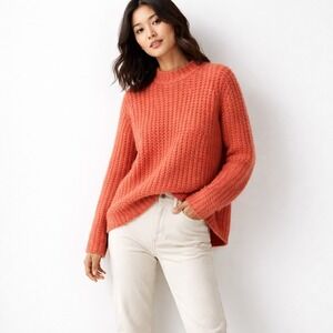Field Flower Orange Textured Knit Mock Neck Sweater Women L Hygge‎ Cottagecore